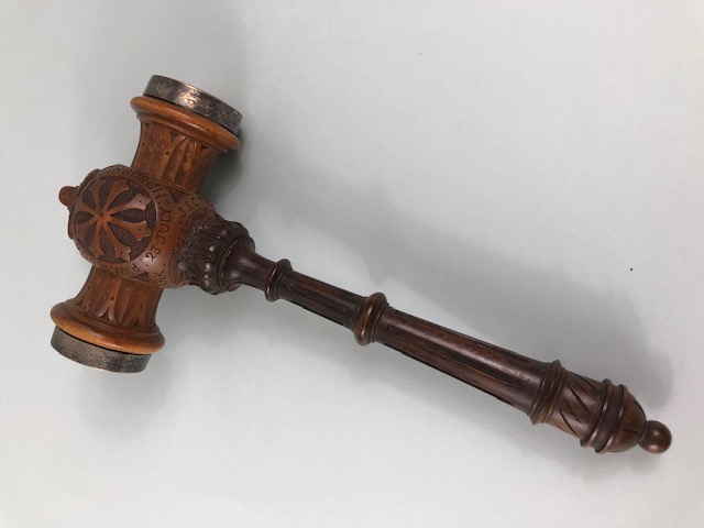 Railway / Treen interest, Antique Victorian Wooden presentation Gavel. given for the launch of the