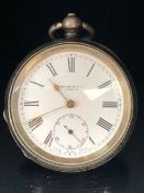 Freeman & Co London Silver pocket watch with Gold coloured hands and Roman numerals, stamped 925
