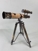 Table Telescope, Antique style double telescope on table tripod, patinated brass finish