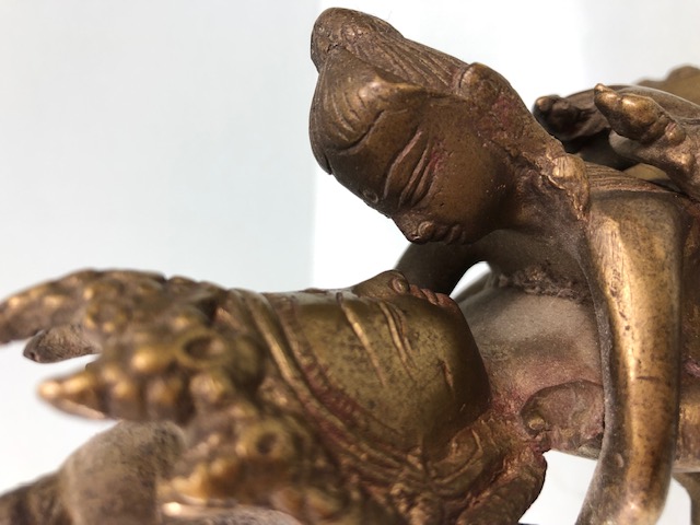 Oriental interest, Tibetan brass Tantric statue of Yab Yum approximately 18cm high - Image 6 of 6