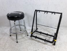 Gibson music Stool , Black p.v c Gibson cushion on chrome legs and a folding Stand for 3 guitars