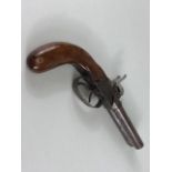 Military interest , Antique 19th century continental twin barrel box lock percussion pistol, with