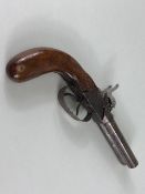 Military interest , Antique 19th century continental twin barrel box lock percussion pistol, with