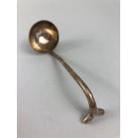 Chinese Silver ladle with bamboo styled forked handle and bowl with markings to base approx 12cm