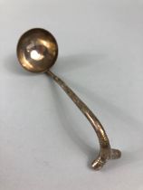 Chinese Silver ladle with bamboo styled forked handle and bowl with markings to base approx 12cm