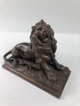 Antique Metal ink and pen stand fashioned as a Lion , the lifted head revealing ink pot,