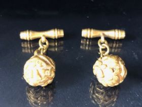 Pair of Antique Gold/ Gold Gilt cufflinks with ball ends with raised floral decoration