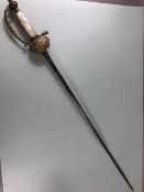 Antique swords ,19th Century French, Diplomats or court sword, brass half shell guard hilt chased