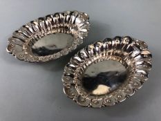 Pair of Edwardian Hallmarked Silver dishes with repoussé decoration hallmarked for Sheffield by