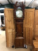 Longcase Clock by BAKER of Coleshill. Ornate clock face with rural scenes and Gold hands. Case