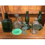 Collection of glassware to include a large Squires Gin bottle