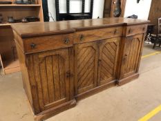 Light oak sideboard with three drawers and cupboards under, A/F, approx 167cm x 55cm x 92cm