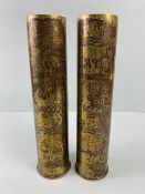 Military Interest, WW1 Trench art a pair of brass shell cases engraved R.N.V.R F. HMML 231 DEC 1,