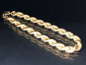 9ct Gold rope link bracelet approx 18cm in length & 5.2g