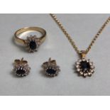 9ct Gold Jewellery comprising 9ct Gold chain and pendant with matching earrings and ring (ring