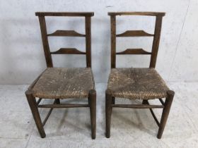 Pair of rushed seated chapel chairs