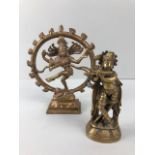 Oriental interest, Two brass Hindu deity statues one of Shiva Dancing, approximately 15cm high the