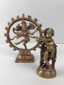 Oriental interest, Two brass Hindu deity statues one of Shiva Dancing, approximately 15cm high the