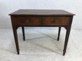 Antique oak desk or console table with two drawers.