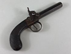 Military interest, Antique 19th century side lock percussion pocket pistol, engraved hammer and lock