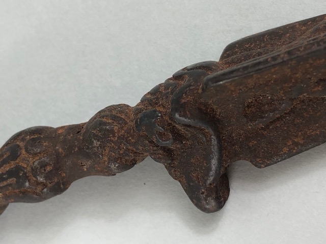 Oriental interest, Tibetan Patinated metal Phurba dagger for exorcism, approximately 14cm in length - Image 7 of 14