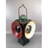 railway interest, a large standing rail lantern with red and white lenses, approximately 41cm high