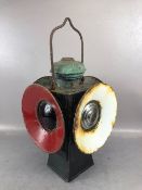 railway interest, a large standing rail lantern with red and white lenses, approximately 41cm high
