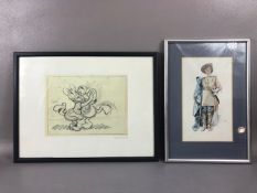 Pictures, a framed Disney print sketch of Donald and Daisy Duck intitled Mr Duck steps out 1940, and