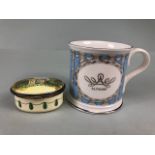 Althorp enamel box and commemorative mug, both in original box, inscribed 'the very essence of