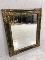 French painted and gilt framed renaissance style mirror with bevel edged glass, approx 53cm x 64cm