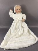 Dolls, Franklin Heirloom Doll , life size 1986 Victorian bisque Christening baby doll with stand