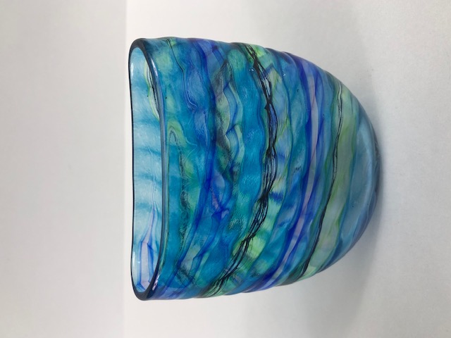 Studio art glass, 5 small hand blown glass vases in colours of blues and greens 2 with illegible - Image 2 of 13