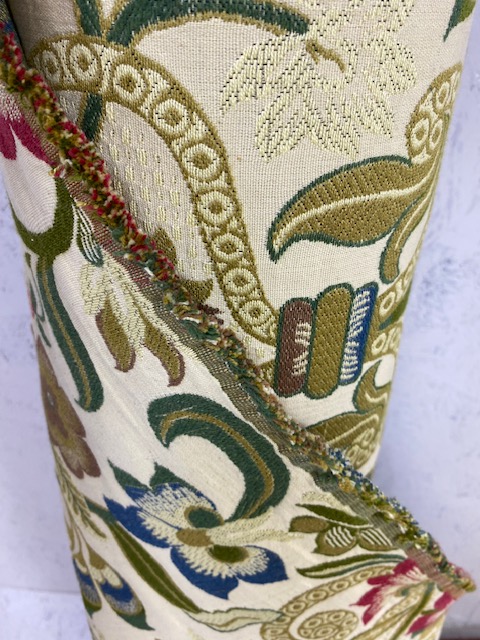 Vintage Fabric, a partial used bolster roll of brocade fabric in 18th century flower design on cream - Image 5 of 6