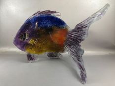 Studio Art Glass, a large studio made fantail glass Fish decorated in tones of purple, blue,