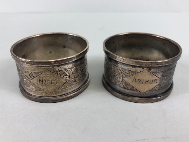 Collection of silver items to include Three Hallmarked silver napkin rings and two silver spoons ( - Image 2 of 13