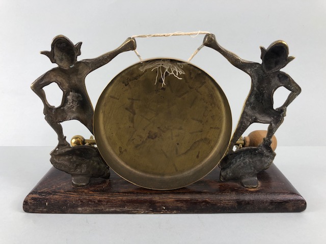 Brass Dinner Gong supported by Pixies standing on toadstools with a wooden and brass gong - Image 10 of 10