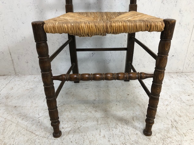 Antique furniture, High slat back bobbin chair with rush seat possibly Scottish approximately - Image 6 of 7