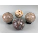 Crystal / Geology interest, Four large polished stone specimen marble spheres approximately 9cm