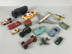 Collection of Diecast play worn Dinky and Corgi toys to include the Yellow Submarine, Comet