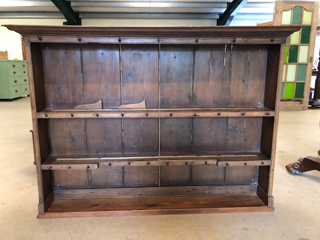 Antique furniture, being a 2 shelf pine dresser top made in to a free standing shelf unit