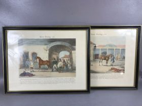 'Horse Dealing' No. 1 & No. 2, two framed aquatints by J. HARRIS after R. SCANLAN, approx 33cm x