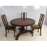 Victorian circular mahogany tilt topped table on octagonal tapering column support and large lion