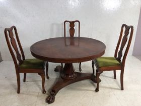 Victorian circular mahogany tilt topped table on octagonal tapering column support and large lion