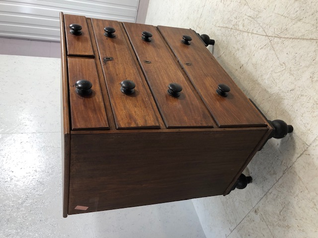 Victorian stained pine chest of five drawers with turned handles on turned feet, approx 93cm x - Image 2 of 8