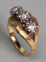 18ct Gold three stone Diamond ring size approx 'P' and 6.3g