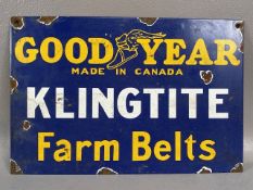 Advertising sign, metal and enamel sign, for Goodyear Klingtite Farm belts approximately 30x 20 cm