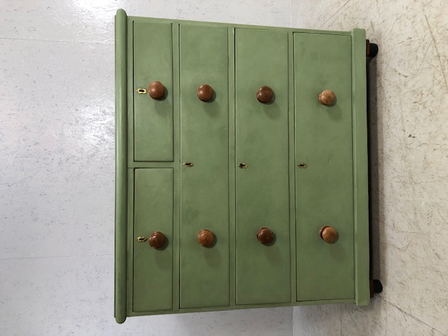 Painted pine chest of five drawers, approx 104cm x 43cm x 97cm