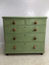 Painted pine chest of five drawers, approx 104cm x 43cm x 97cm