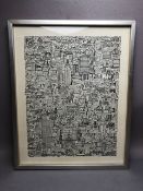 Art interest, 1978 print of Tony Grahams Manhattan sky line in contemporary frame , approximately 43