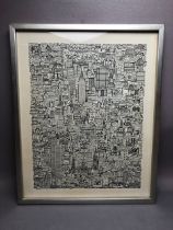 Art interest, 1978 print of Tony Grahams Manhattan sky line in contemporary frame , approximately 43